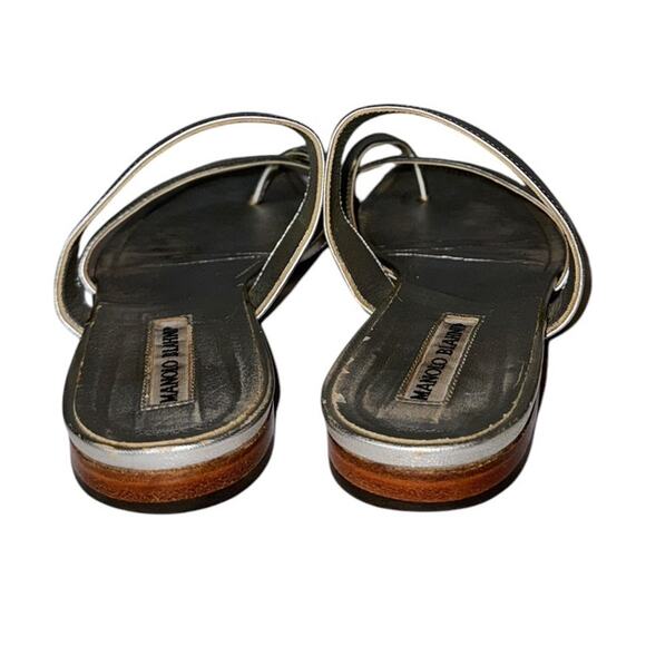 Manolo Blahnik Susa Silver Leather Flat Strappy Thong Sandal Size 37.5 - Picture 7 of 16